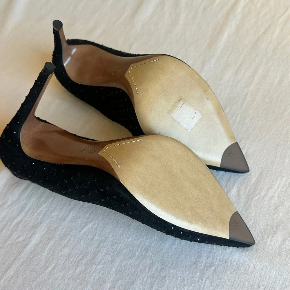 Ralph Lauren Purple Label Celia Black Suede Crystal Heel EU 40 Made in Italy New